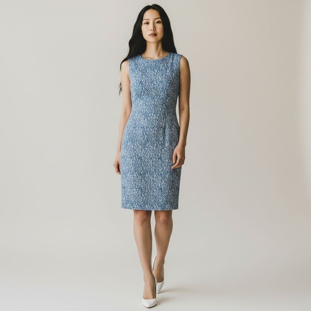 NWT Calvin Klein Womens Sleeveless Sheath Dress Blue White  Knee Length 6